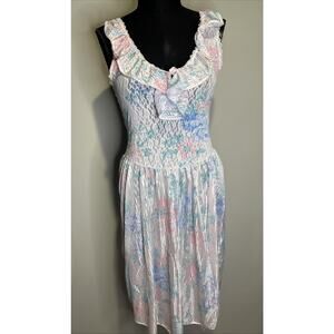 Heart To Heart Sleepthings Small Floral 80s Nightie Lace And Nylon Vintage